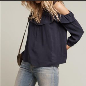 Maeve Anthro Brearly Cold Shoulder Ruffle Top